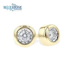 14K Gold Bezel Diamond Earrings - 0.10 Carats