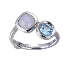 Silver Ring with Blue Lace Agate, Topaz and Ruby- Size 9