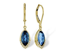 14KYG London Blue Topaz Earrings w/ Diamonds