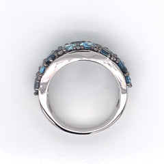 14K White Gold Ring w/ Topaz & Diamonds- Size 7