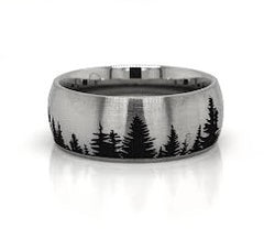 Titanium Pine Tree Pattern Ring with Black Cerakote and Satin Finish*Size 8.5*