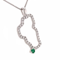 XL 14 Karat White Gold Lake Tahoe Diamond Pendant with Emerald