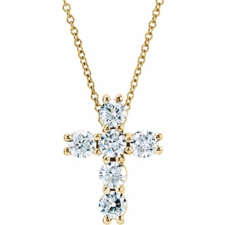 14K Yellow 9/10 CTW Lab-Grown Diamond Cross 18" Necklace
