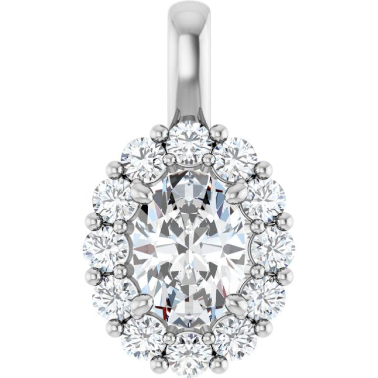 14K White 1 1/6 CTW Lab-Grown Diamond Halo-Style Pendant