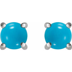 14K White 5 mm Natural Turquoise Earrings