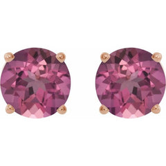 14K Rose 6 mm Natural Pink Tourmaline Earrings