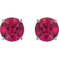 14K White 6 mm Lab-Grown Ruby Earrings