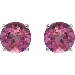 Platinum 6 mm Natural Pink Tourmaline Earrings