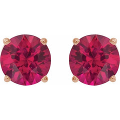 14K Rose 7 mm Lab-Grown Ruby Earrings