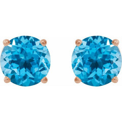 14K Rose 7 mm Natural Swiss Blue Topaz Earrings