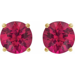 14K Yellow 7 mm Lab-Grown Ruby Earrings