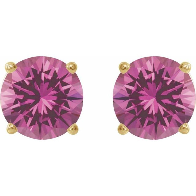 14K Yellow 7 mm Lab-Grown Pink Sapphire Earrings
