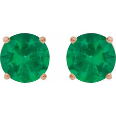 14K Rose 8 mm Lab-Grown Emerald Earrings