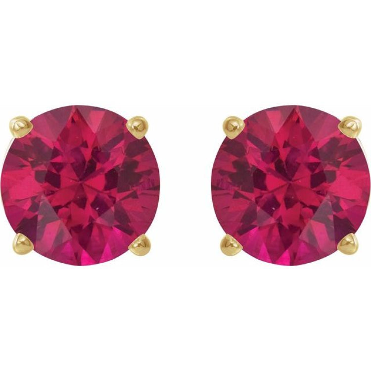 14K Yellow 8 mm Lab-Grown Ruby Earrings