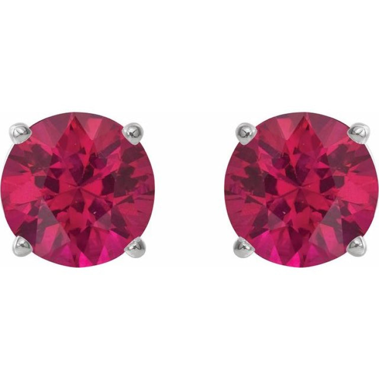 Platinum 8 mm Lab-Grown Ruby Earrings