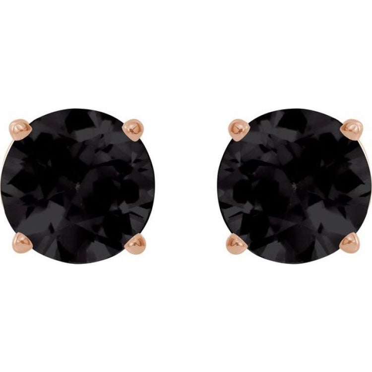 14K Rose 6 mm Natural Black Onyx Earrings