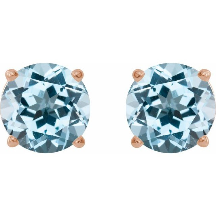 14K Rose 6 mm Natural Sky Blue Topaz Earrings