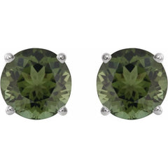 14K White 6 mm Natural Green Tourmaline Earrings
