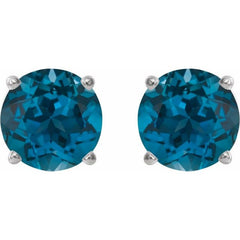 14K White 6 mm Natural London Blue Topaz Earrings