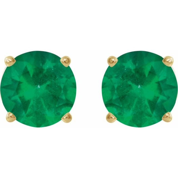 14K Yellow 6 mm Lab-Grown Emerald Earrings
