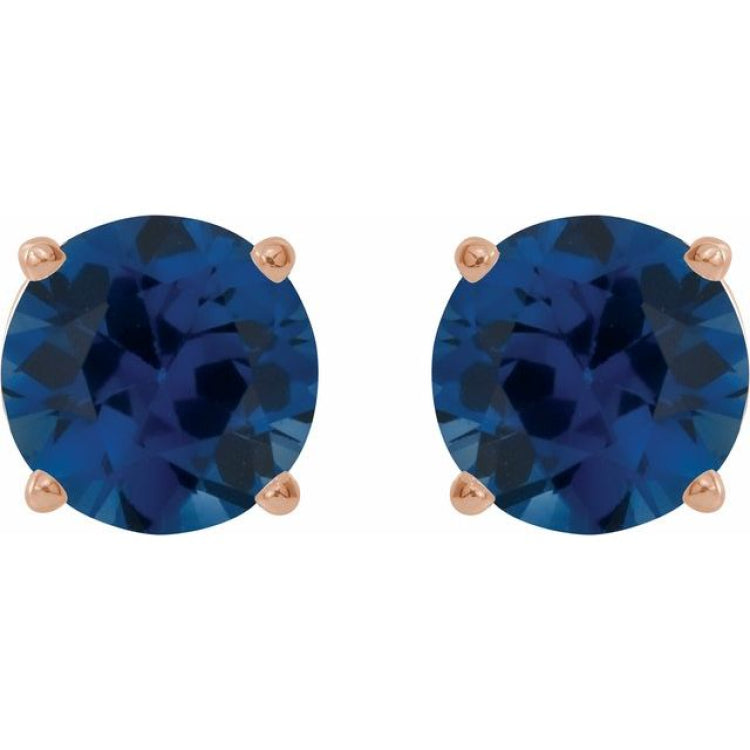 14K Rose 7 mm Lab-Grown Blue Sapphire Earrings