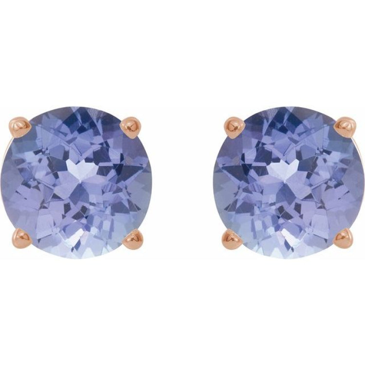 14K Rose 7 mm Natural Tanzanite Earrings