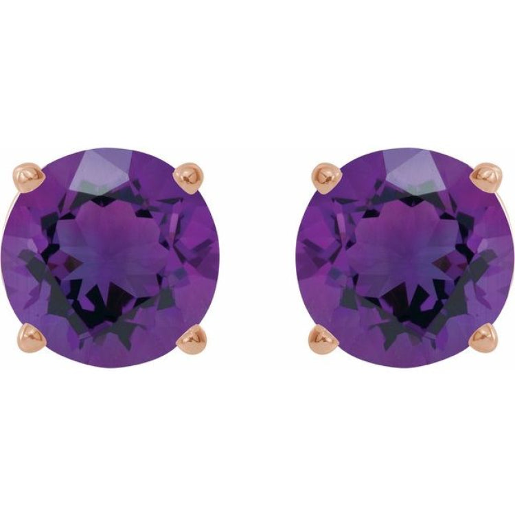 14K Rose 6 mm Natural Amethyst Earrings