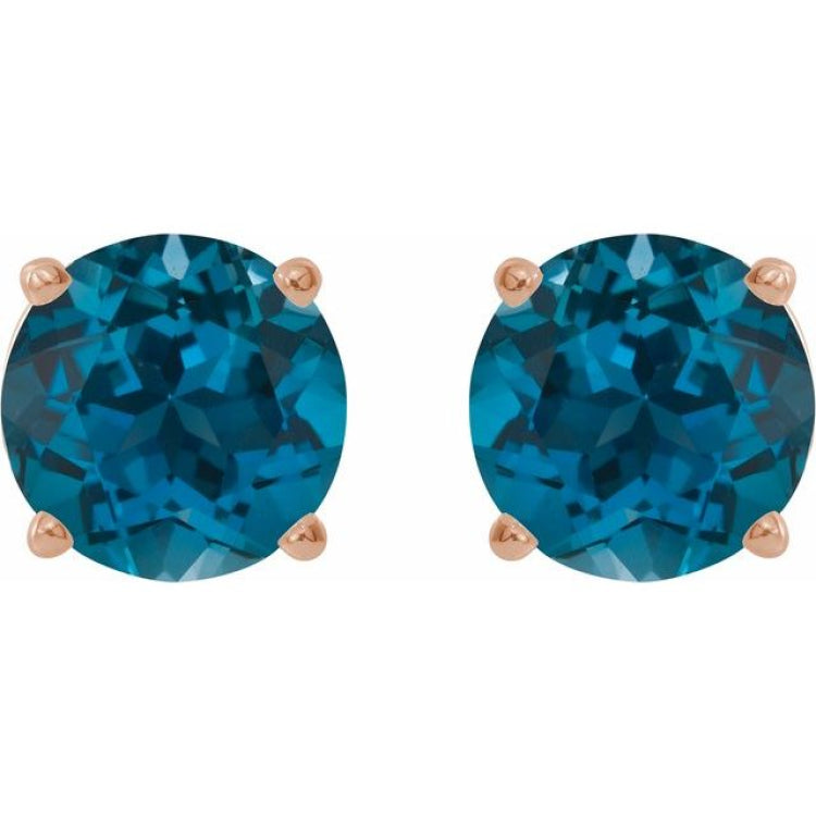 14K Rose 6 mm Natural London Blue Topaz Earrings