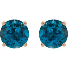 14K Rose 7 mm Natural London Blue Topaz Earrings