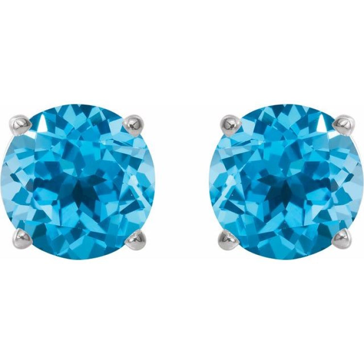14K White 7 mm Natural Swiss Blue Topaz Earrings