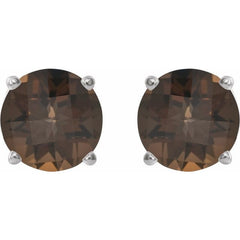 Sterling Silver 7 mm Natural Smoky Quartz Earrings