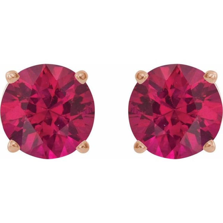 14K Rose 8 mm Lab-Grown Ruby Earrings