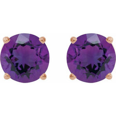 14K Rose 8 mm Natural Amethyst Earrings