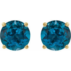 14K Yellow 8 mm Natural London Blue Topaz Earrings