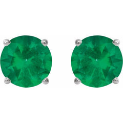 Sterling Silver 8 mm Lab-Grown Emerald Earrings