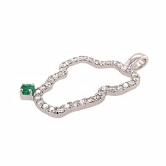 XL 14 Karat White Gold Lake Tahoe Diamond Pendant with Emerald