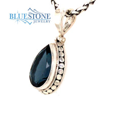 Sterling Silver Pendant with a Pear Cut London Blue Topaz gemstone on