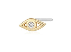 14K Yellow Gold Flat Back Single 'Evil Eye' Stud Earring with One Diamond