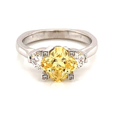 18K White Gold Engagement Ring with Yellow CZ & Diamonds-Size 7**30%OFF**