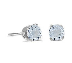 14 Karat White Gold 5mm Aquamarine Stud Earrings