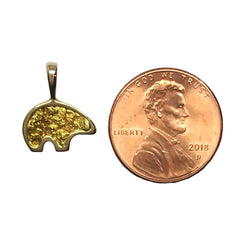 Small 14 Karat Yellow Gold Bear Pendant with Gold Nuggets