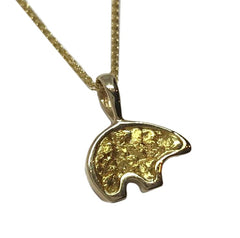 Small 14 Karat Yellow Gold Bear Pendant with Gold Nuggets