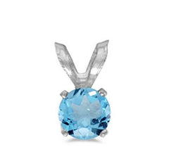 14 Karat White Gold Pendant with One 5mm Round Blue Topaz.
Chain is S