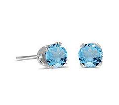 14K White Gold Stud Earrings with Round 5mm Blue Topaz