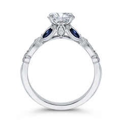14K White Gold Diamond Engagement Ring w/ Blue Sapphires- Special Order Only