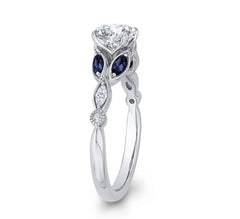 14K White Gold Diamond Engagement Ring w/ Blue Sapphires- Special Order Only