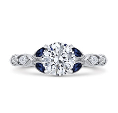 14K White Gold Diamond Engagement Ring w/ Blue Sapphires- Special Order Only
