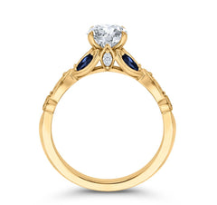 14K Yellow Gold Diamond Engagement Ring w/ Blue Sapphires- Special Order Only