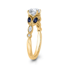 14K Yellow Gold Diamond Engagement Ring w/ Blue Sapphires- Special Order Only