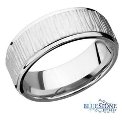8mm Cobalt Band with Flat Grooved Edges (Treebark 1 Middle/Polished Edges)